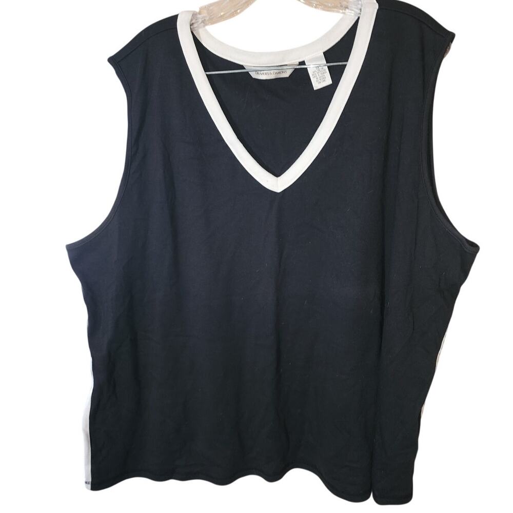 Draper's & Damon's Black & White Sleeveless V-Neck Tank Top Plus Size 3X